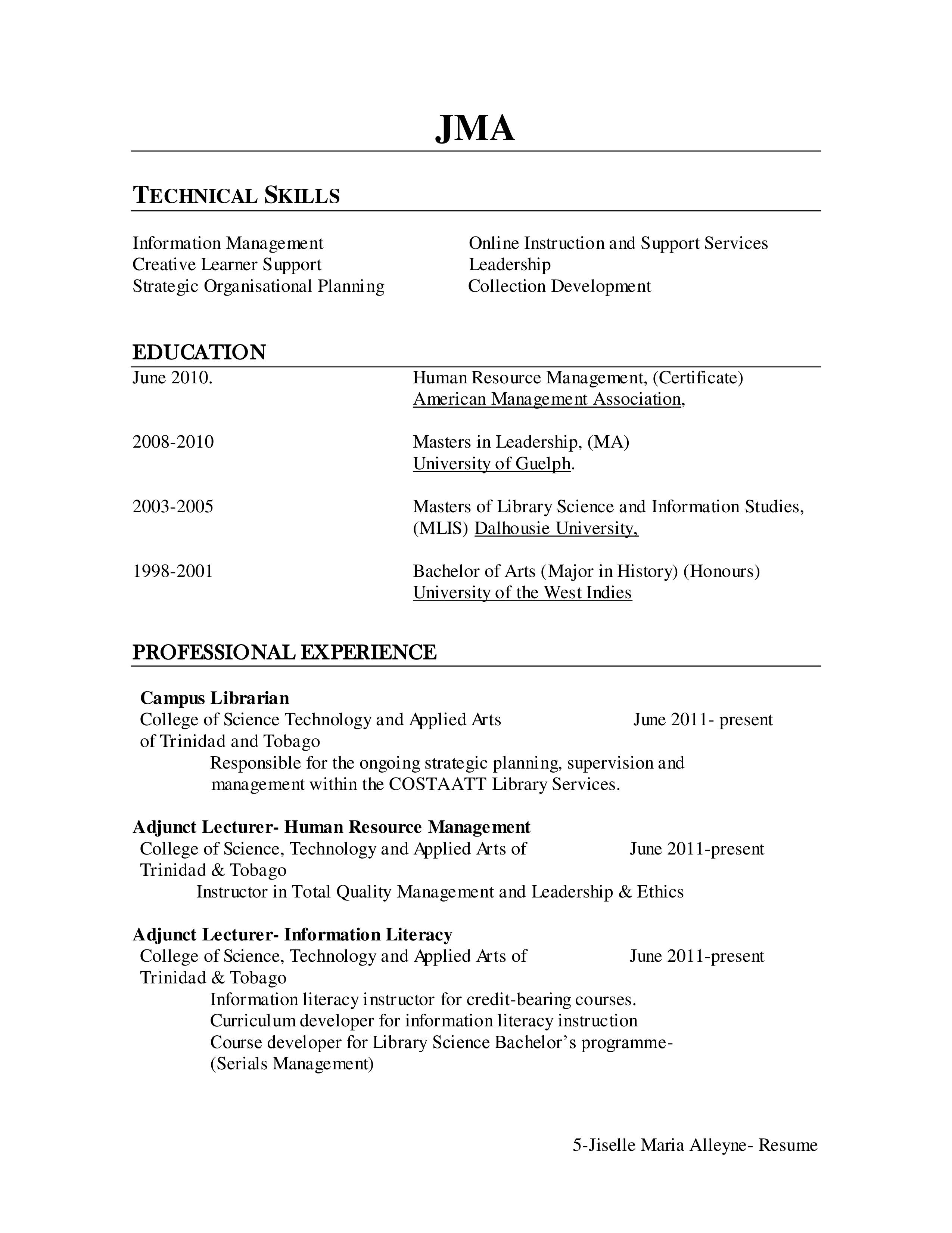 Resume library science