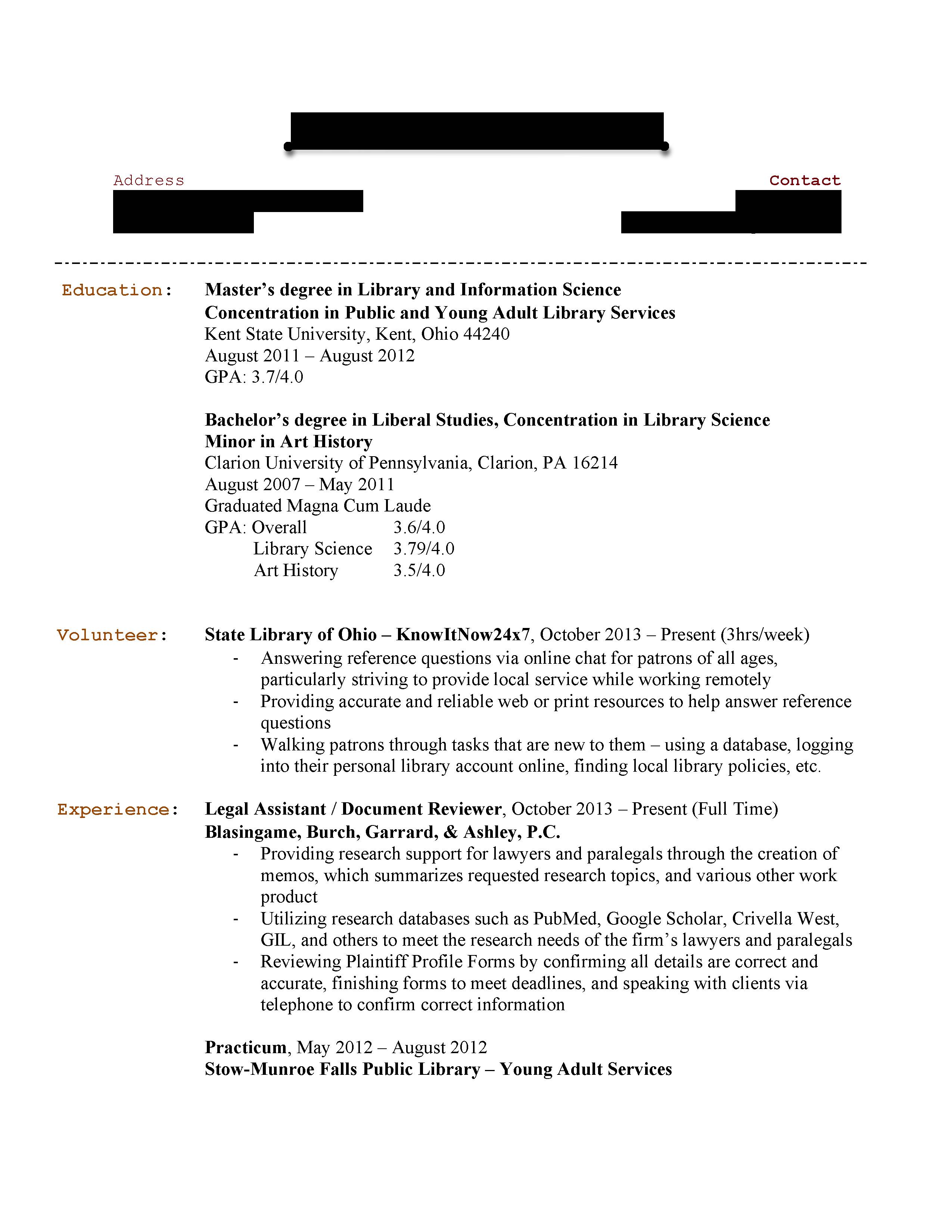 Information science resume